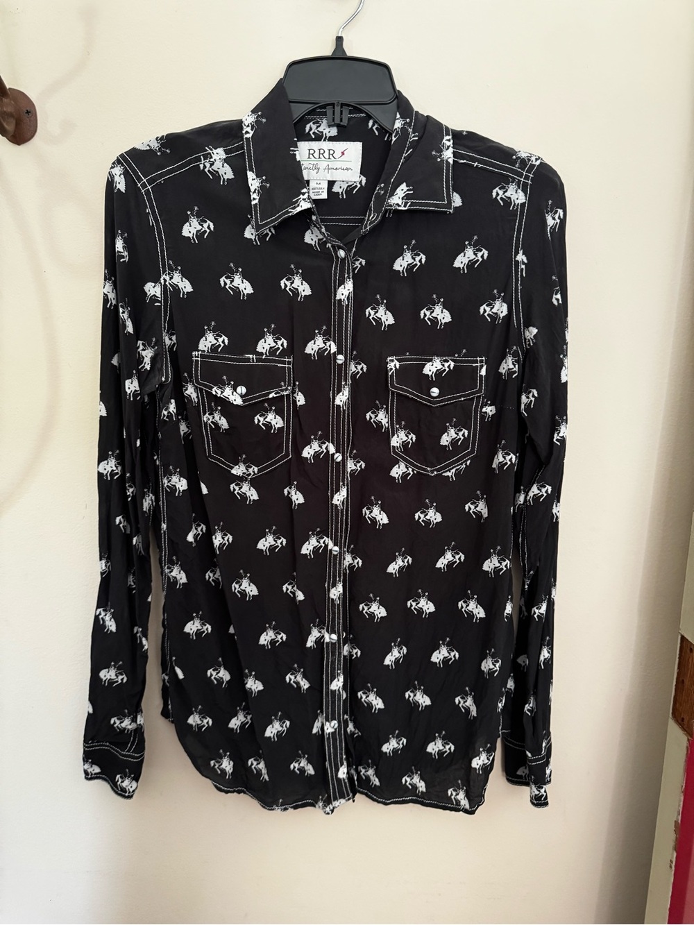 Black Western-Print Long Sleeve Button Shirt